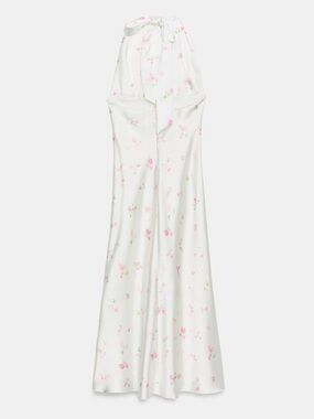 Zara Cream Maxi Slip Dress with Pink Floral Print